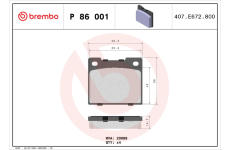 Sada brzdových destiček, kotoučová brzda BREMBO P 86 001