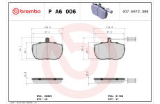 Sada brzdových destiček, kotoučová brzda BREMBO P A6 006