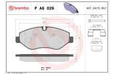 Sada brzdových destiček, kotoučová brzda BREMBO P A6 026