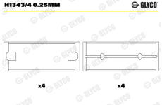 Hlavní ložiska klikového hřídele GLYCO H1343/4 0.25mm